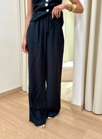 Shop Online Pantalone palazzo effetto stropicciato nero HaveOne