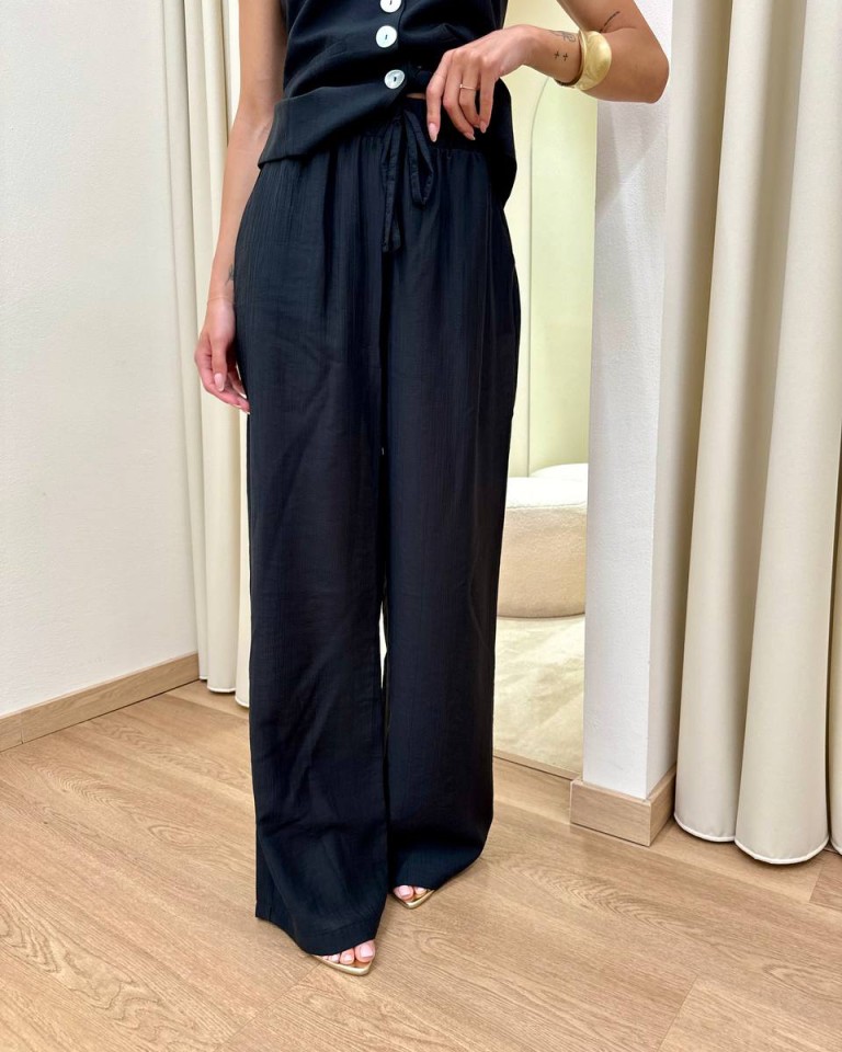 Pantalone palazzo effetto stropicciato nero HaveOne Shop Online Pantalone palazzo effetto stropicciato nero HaveOne