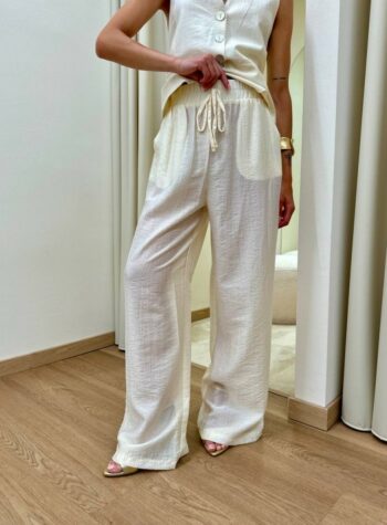 Shop Online Pantalone palazzo effetto stropicciato burro HaveOne