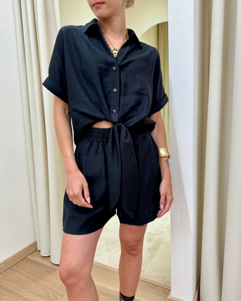 Camicia manica corta con nodo nera HaveOne Shop Online Camicia manica corta con nodo nera HaveOne