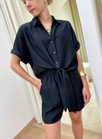 Shop Online Camicia manica corta con nodo nera HaveOne
