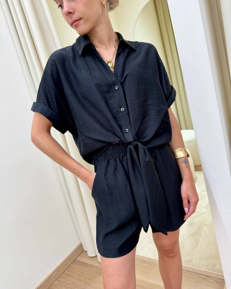 Camicia manica corta con nodo nera HaveOne Shop Online Camicia manica corta con nodo nera HaveOne