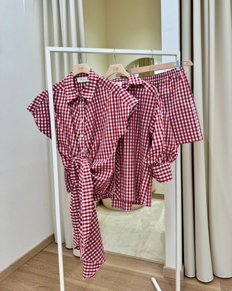 Top camicia Vichy rosso e bianco Vicolo Shop Online Top camicia Vichy rosso e bianco Vicolo