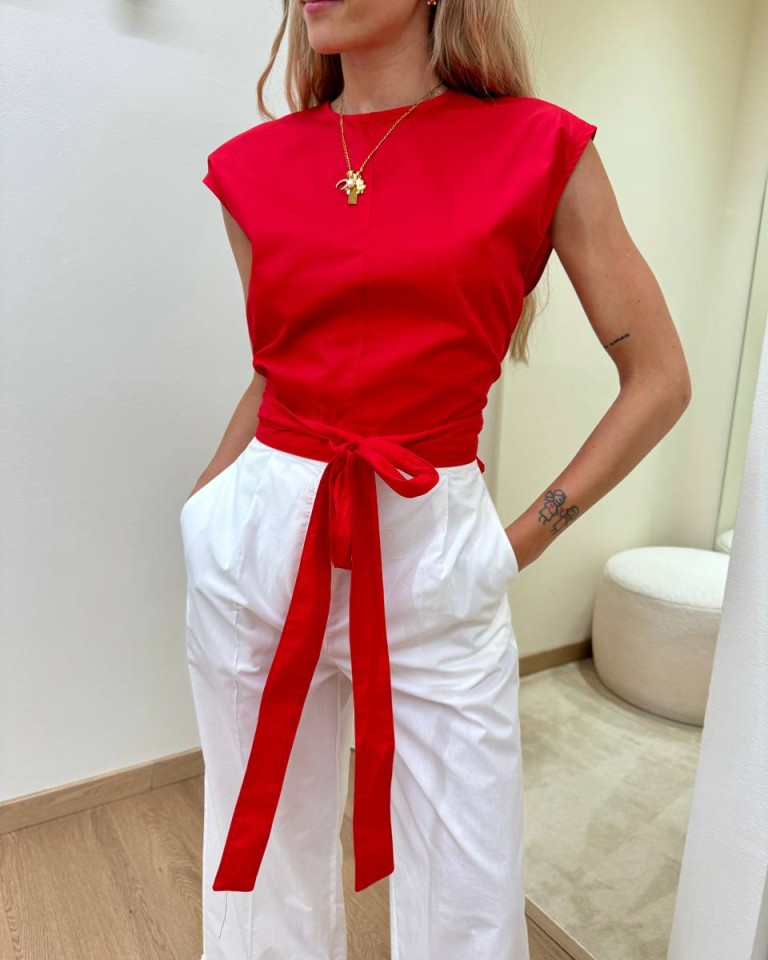 Top crop con nastri rosso Vicolo Shop Online Top crop con nastri rosso Vicolo