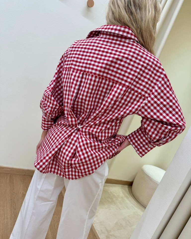 Camicia Vichy maniche a sbuffo rossa e bianca Vicolo Shop Online Camicia Vichy maniche a sbuffo rossa e bianca Vicolo