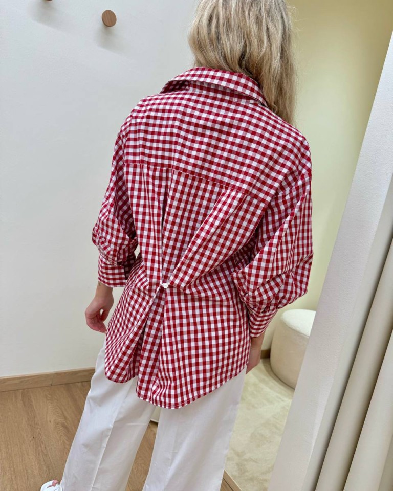 Camicia Vichy maniche a sbuffo rossa e bianca Vicolo Shop Online Camicia Vichy maniche a sbuffo rossa e bianca Vicolo