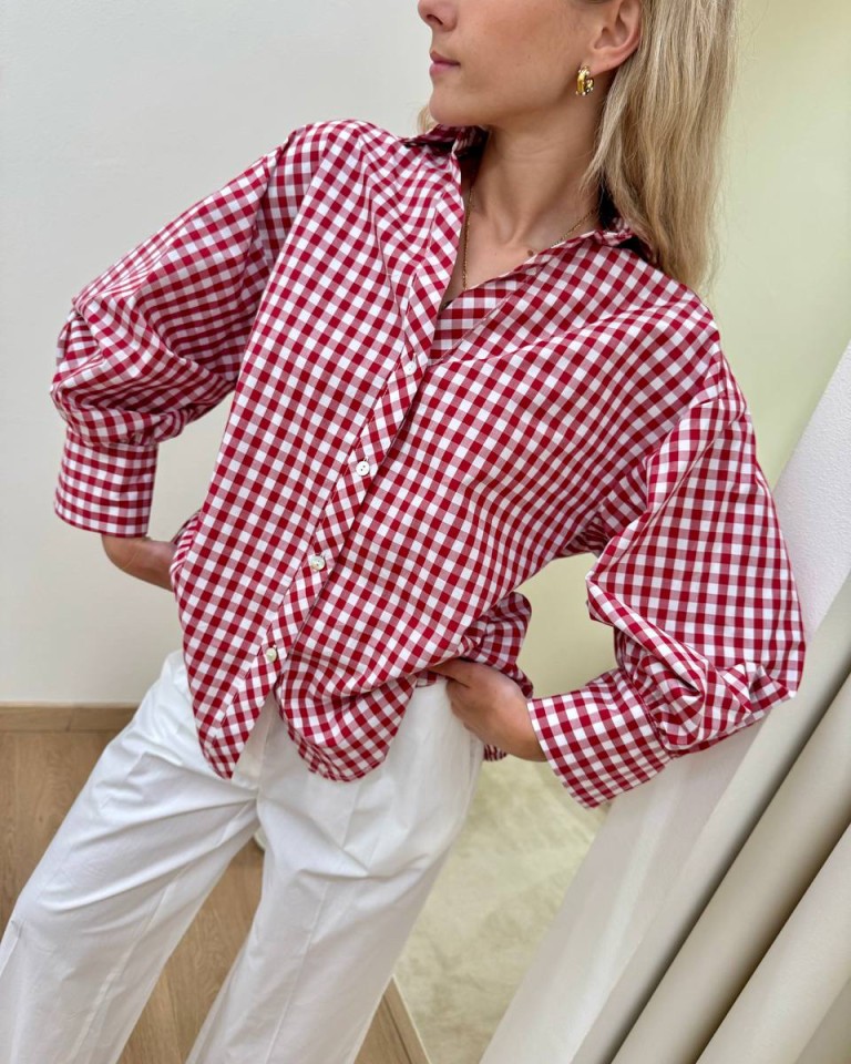 Camicia Vichy maniche a sbuffo rossa e bianca Vicolo Shop Online Camicia Vichy maniche a sbuffo rossa e bianca Vicolo