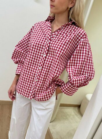 Shop Online Camicia Vichy maniche a sbuffo rossa e bianca Vicolo