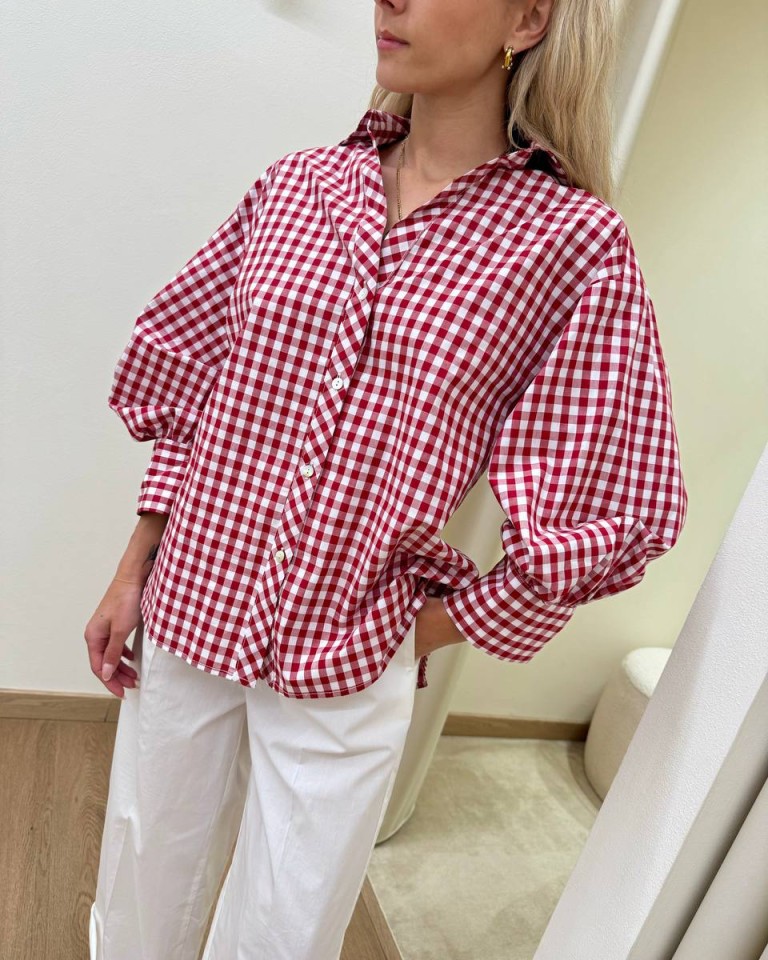 Camicia Vichy maniche a sbuffo rossa e bianca Vicolo Shop Online Camicia Vichy maniche a sbuffo rossa e bianca Vicolo