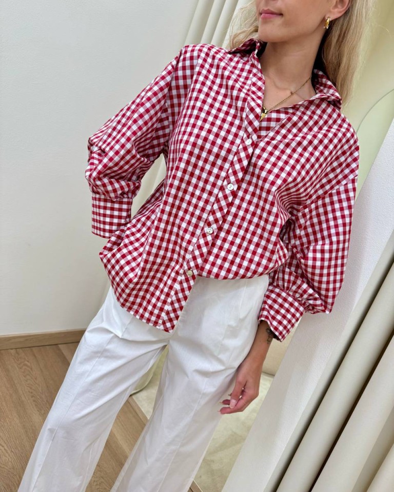 Camicia Vichy maniche a sbuffo rossa e bianca Vicolo Shop Online Camicia Vichy maniche a sbuffo rossa e bianca Vicolo