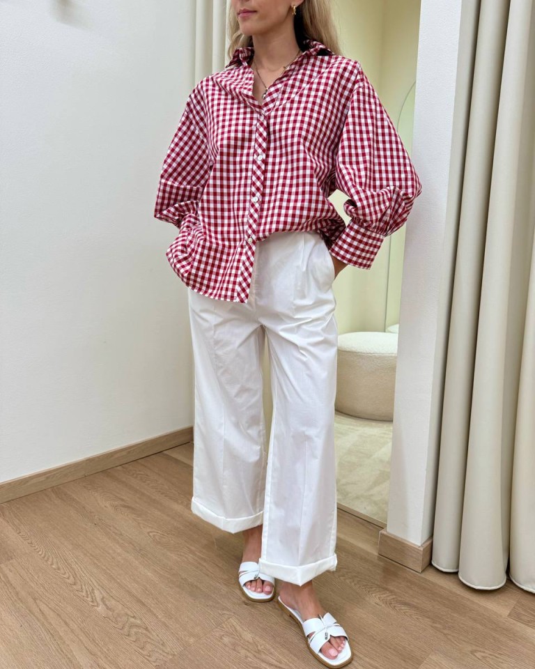 Camicia Vichy maniche a sbuffo rossa e bianca Vicolo Shop Online Camicia Vichy maniche a sbuffo rossa e bianca Vicolo