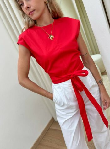 Shop Online Top crop con nastri rosso Vicolo