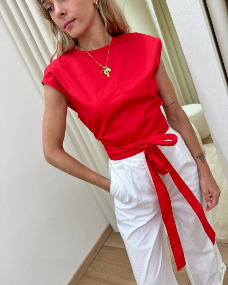 Top crop con nastri rosso Vicolo Shop Online Top crop con nastri rosso Vicolo