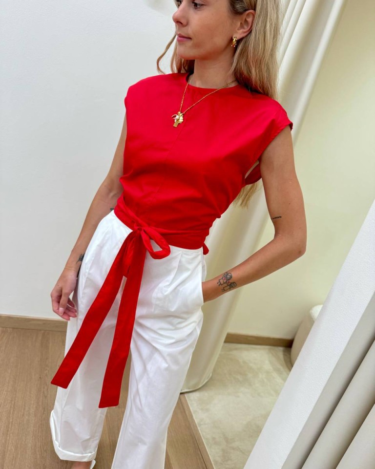 Top crop con nastri rosso Vicolo Shop Online Top crop con nastri rosso Vicolo
