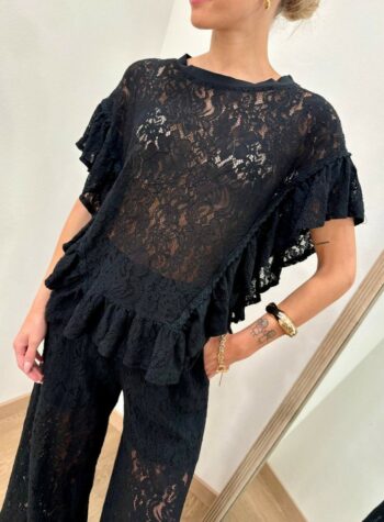 Shop Online Blusa in pizzo con rouches nera Susy Mix