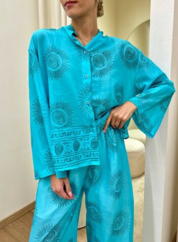 Shop Online Camicia coreana turchese fantasia sole Tensione In