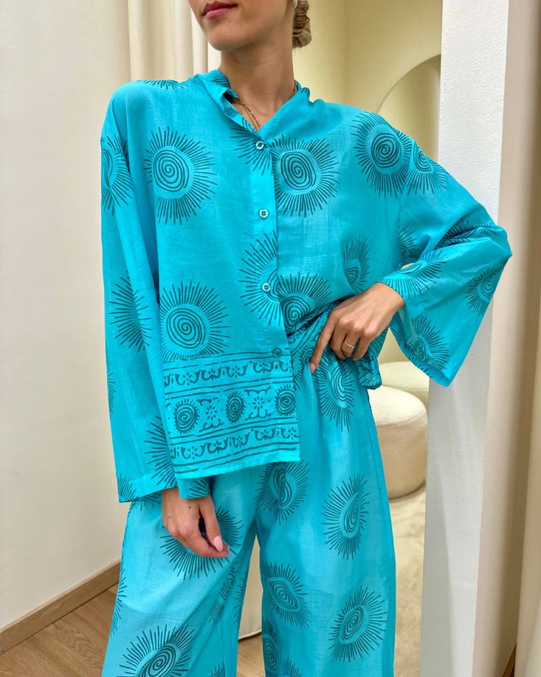 Camicia coreana turchese fantasia sole Tensione In Shop Online Camicia coreana turchese fantasia sole Tensione In