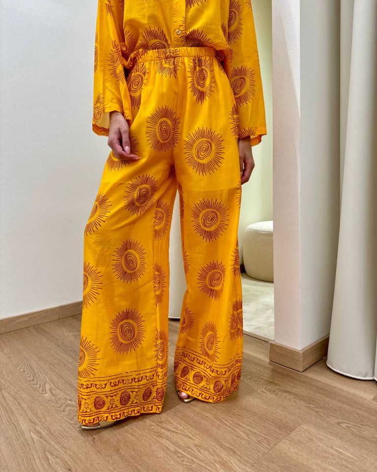 Pantalone palazzo giallo fantasia sole Tensione In Shop Online Pantalone palazzo giallo fantasia sole Tensione In