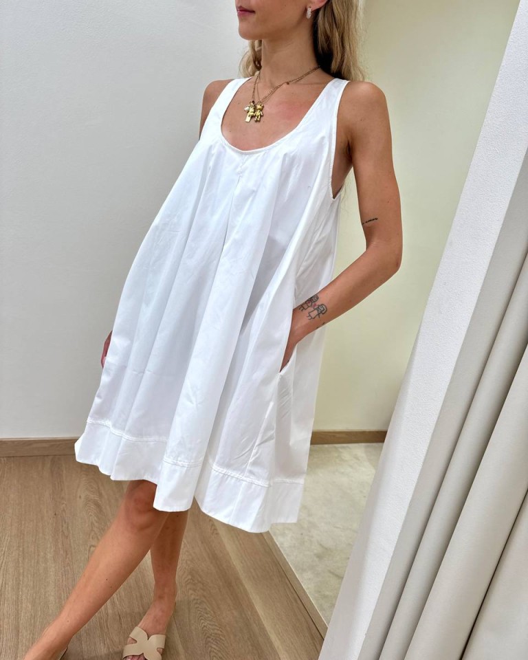 Vestito corto bianco svasato in cotone Tensione In Shop Online Vestito corto bianco svasato in cotone Tensione In