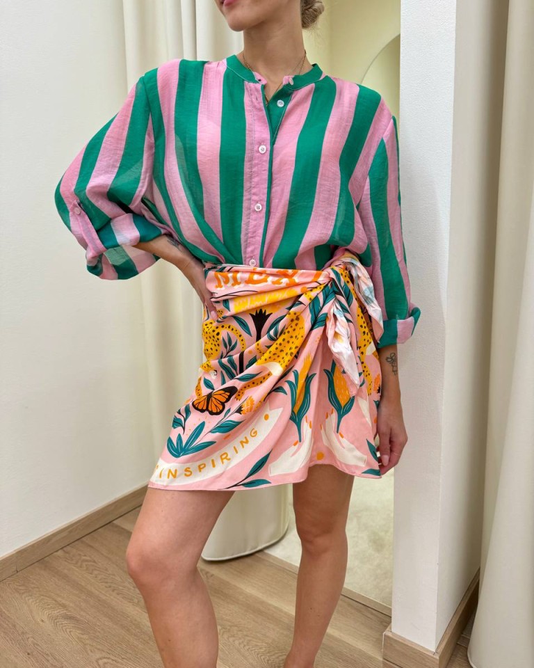 Camicia coreana righe rosa e verdi HaveOne Shop Online Camicia coreana righe rosa e verdi HaveOne