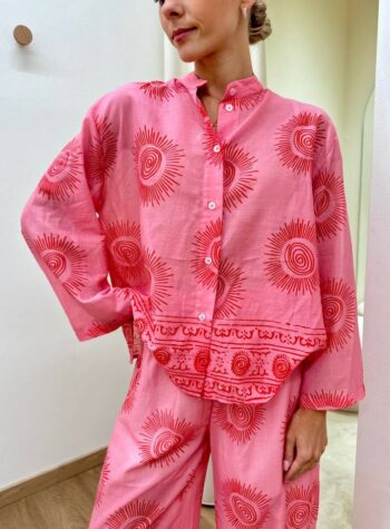 Shop Online Camicia coreana rosa fantasia sole Tensione In