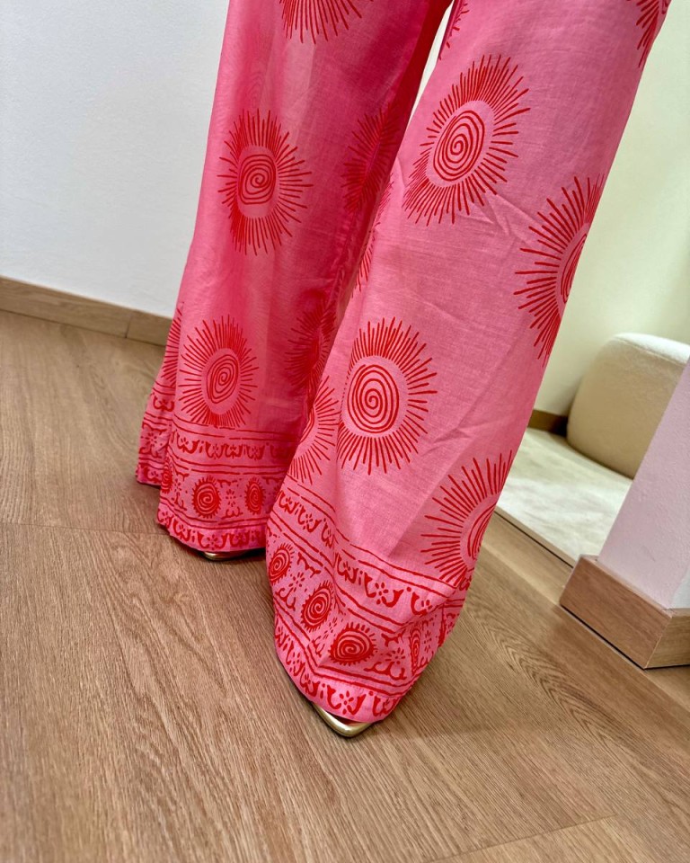 Pantalone palazzo rosa fantasia sole Tensione In Shop Online Pantalone palazzo rosa fantasia sole Tensione In