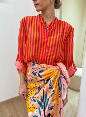 Shop Online Camicia coreana righe fucsia e arancio HaveOne