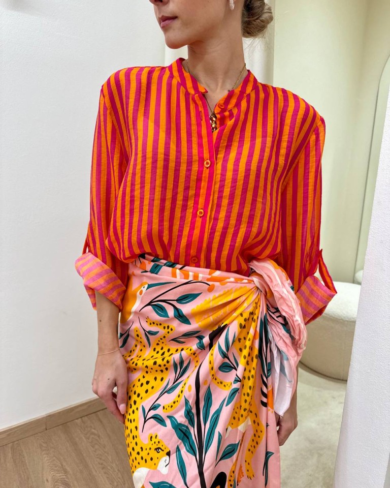 Camicia coreana righe fucsia e arancio HaveOne Shop Online Camicia coreana righe fucsia e arancio HaveOne