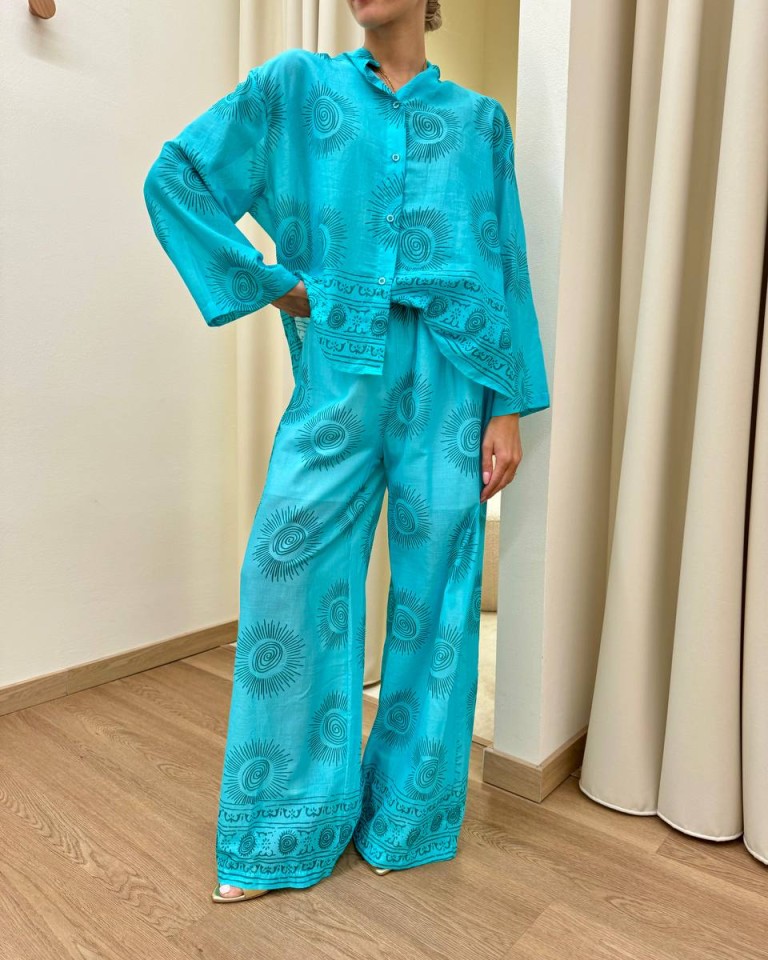 Camicia coreana turchese fantasia sole Tensione In Shop Online Camicia coreana turchese fantasia sole Tensione In