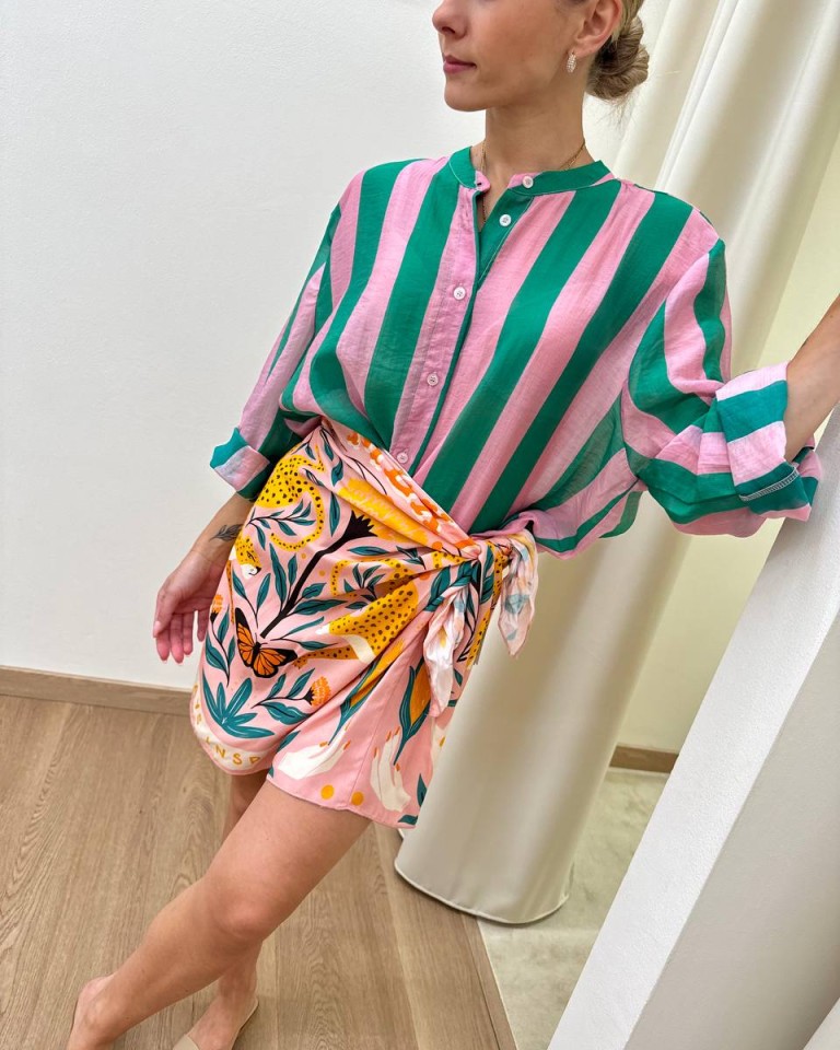 Camicia coreana righe rosa e verdi HaveOne Shop Online Camicia coreana righe rosa e verdi HaveOne