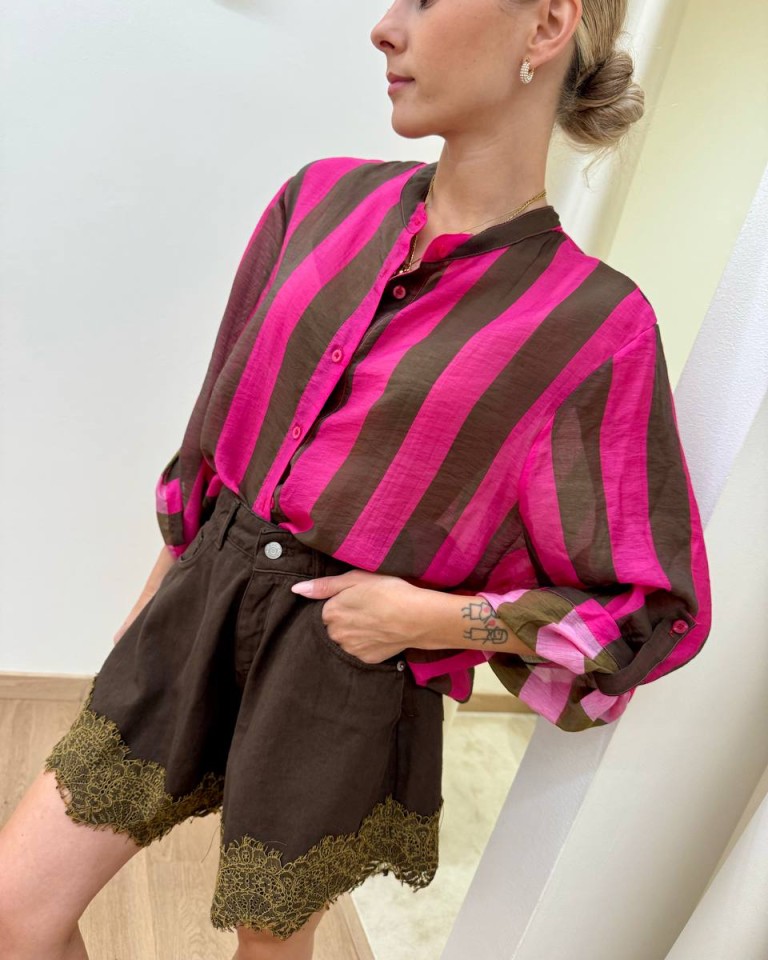 Camicia coreana righe fucsia e moro HaveOne Shop Online Camicia coreana righe fucsia e moro HaveOne