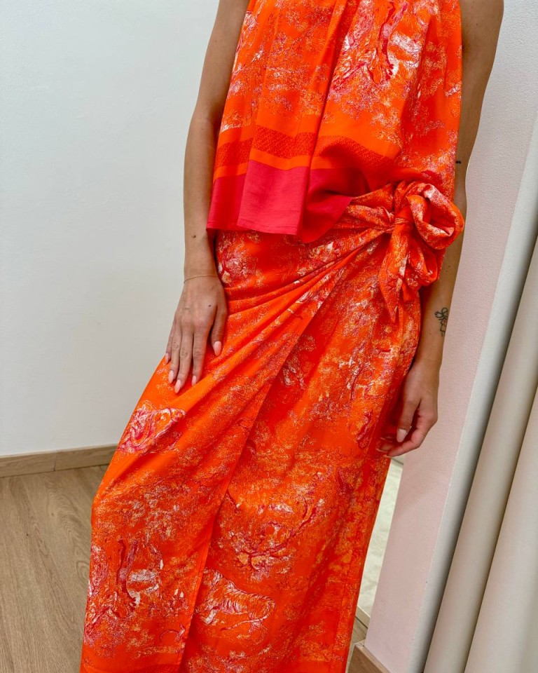 Gonna pareo tigri arancio e fucsia Tensione In Shop Online Gonna pareo tigri arancio e fucsia Tensione In