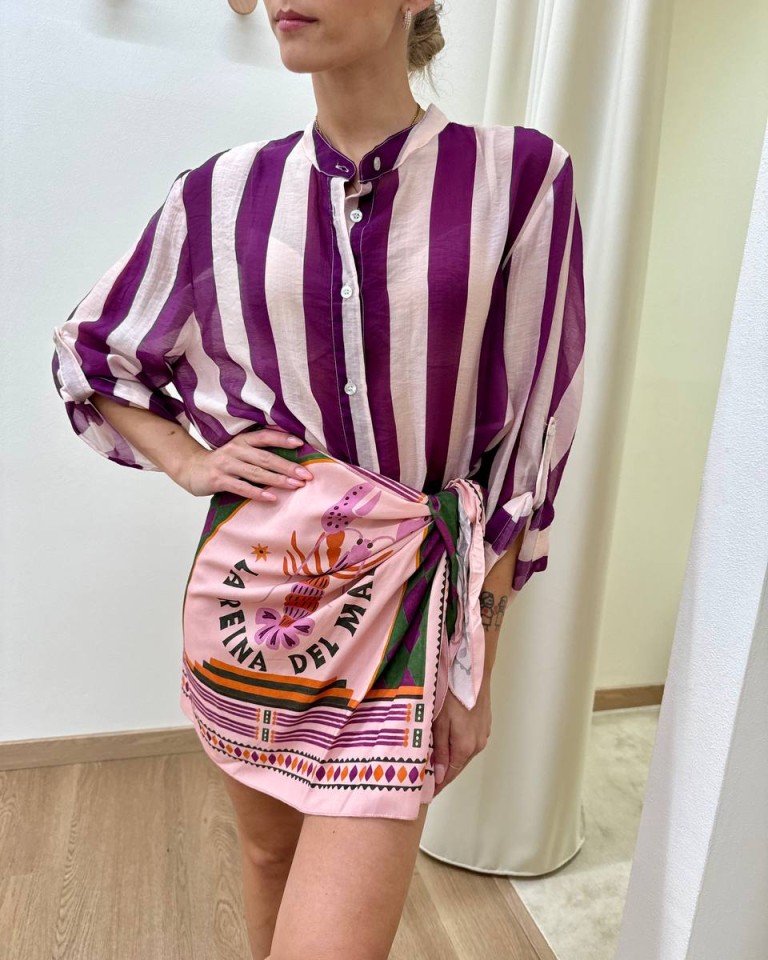 Camicia coreana righe burro e viola HaveOne Shop Online Camicia coreana righe burro e viola HaveOne