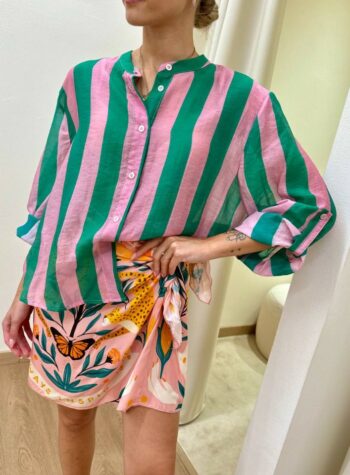 Shop Online Camicia coreana righe rosa e verdi HaveOne