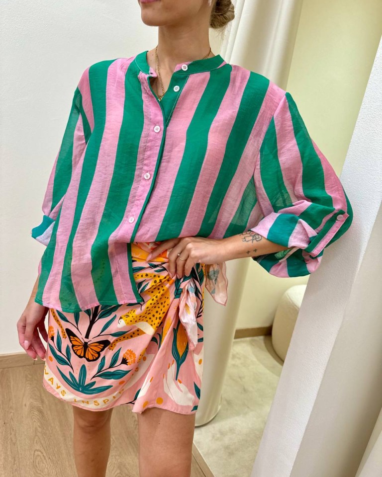 Camicia coreana righe rosa e verdi HaveOne Shop Online Camicia coreana righe rosa e verdi HaveOne