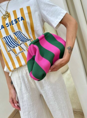 Shop Online Pouch bag righe fucsia e verde Sticky Bestie