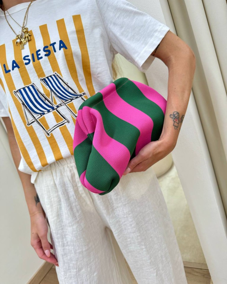 Pouch bag righe fucsia e verde Sticky Bestie Shop Online Pouch bag righe fucsia e verde Sticky Bestie
