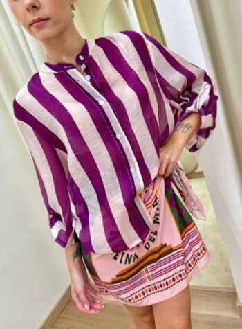 Shop Online Camicia coreana righe burro e viola HaveOne