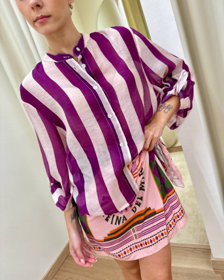 Camicia coreana righe burro e viola HaveOne Shop Online Camicia coreana righe burro e viola HaveOne