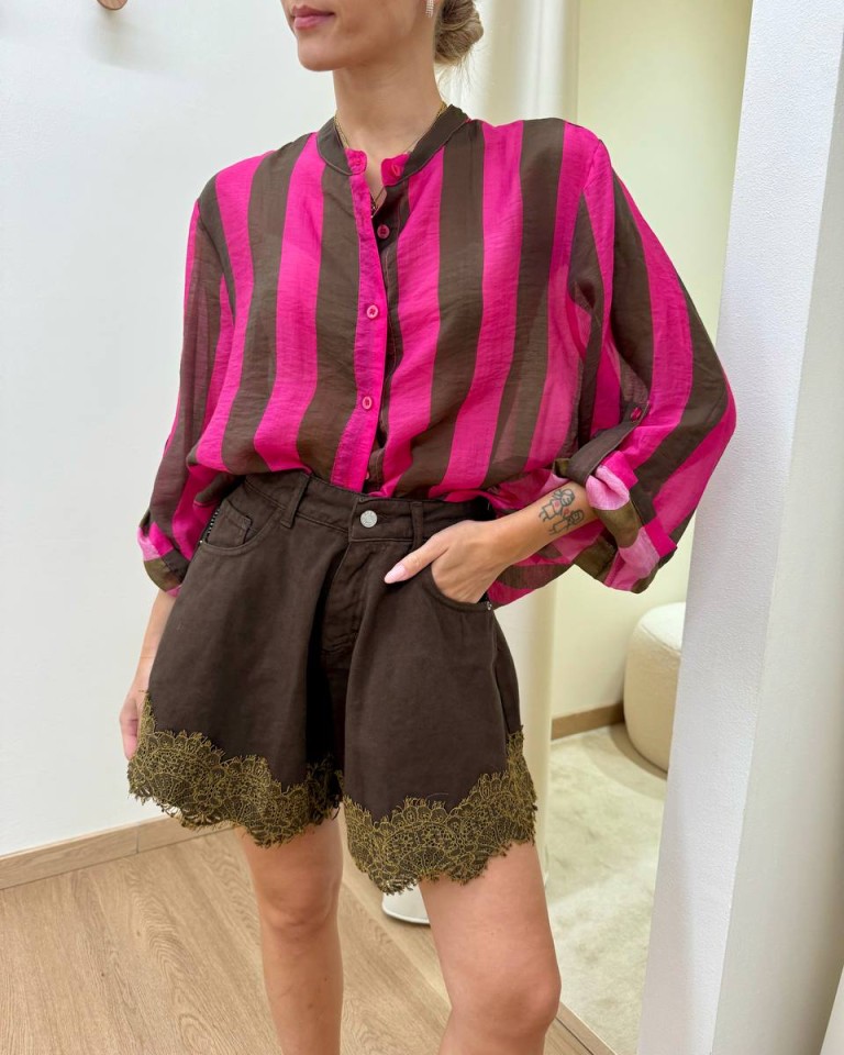 Camicia coreana righe fucsia e moro HaveOne Shop Online Camicia coreana righe fucsia e moro HaveOne