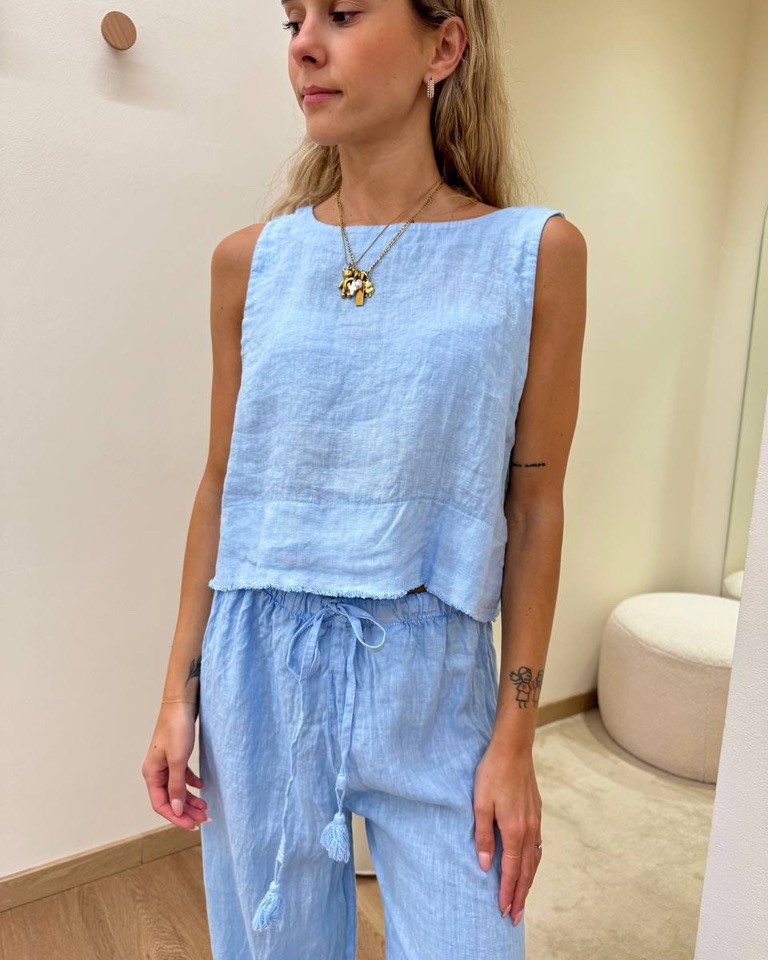 Top corto celeste 100% lino Tensione In Shop Online Top corto celeste 100% lino Tensione In