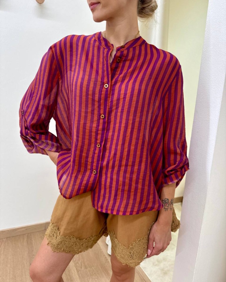 Camicia coreana righe arancio e viola HaveOne Shop Online Camicia coreana righe arancio e viola HaveOne