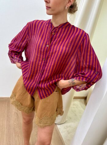 Shop Online Camicia coreana righe arancio e viola HaveOne