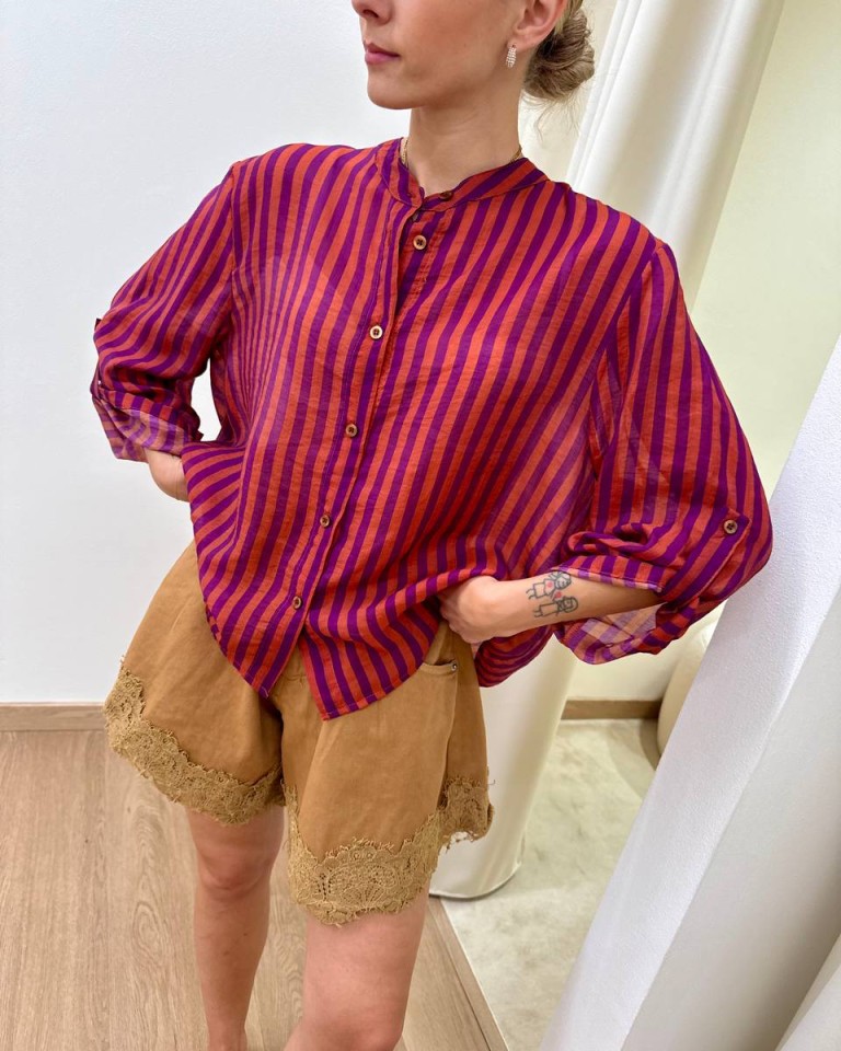 Camicia coreana righe arancio e viola HaveOne Shop Online Camicia coreana righe arancio e viola HaveOne