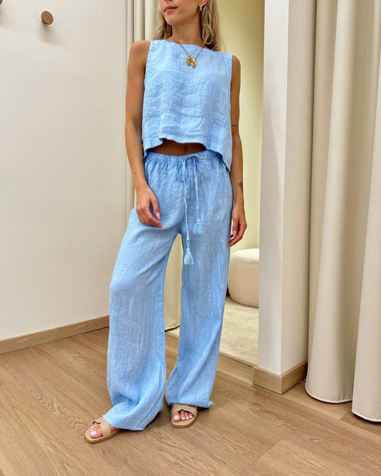 Top corto celeste 100% lino Tensione In Shop Online Top corto celeste 100% lino Tensione In