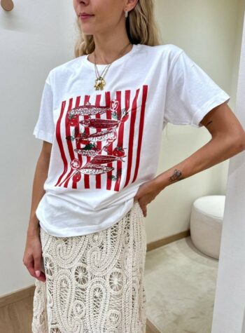 Shop Online T-shirt over bianca stampa sardine rossa Souvenir