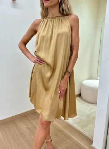 Shop Online Vestito corto in raso scollo americana nocciola Vicolo