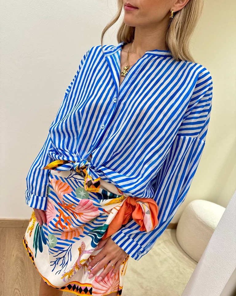 Camicia over lunga a righe blu e bianche Tensione In Shop Online Camicia over lunga a righe blu e bianche Tensione In