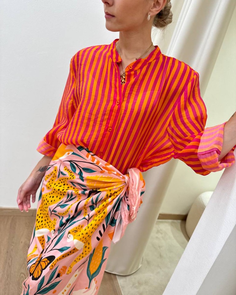 Camicia coreana righe fucsia e arancio HaveOne Shop Online Camicia coreana righe fucsia e arancio HaveOne