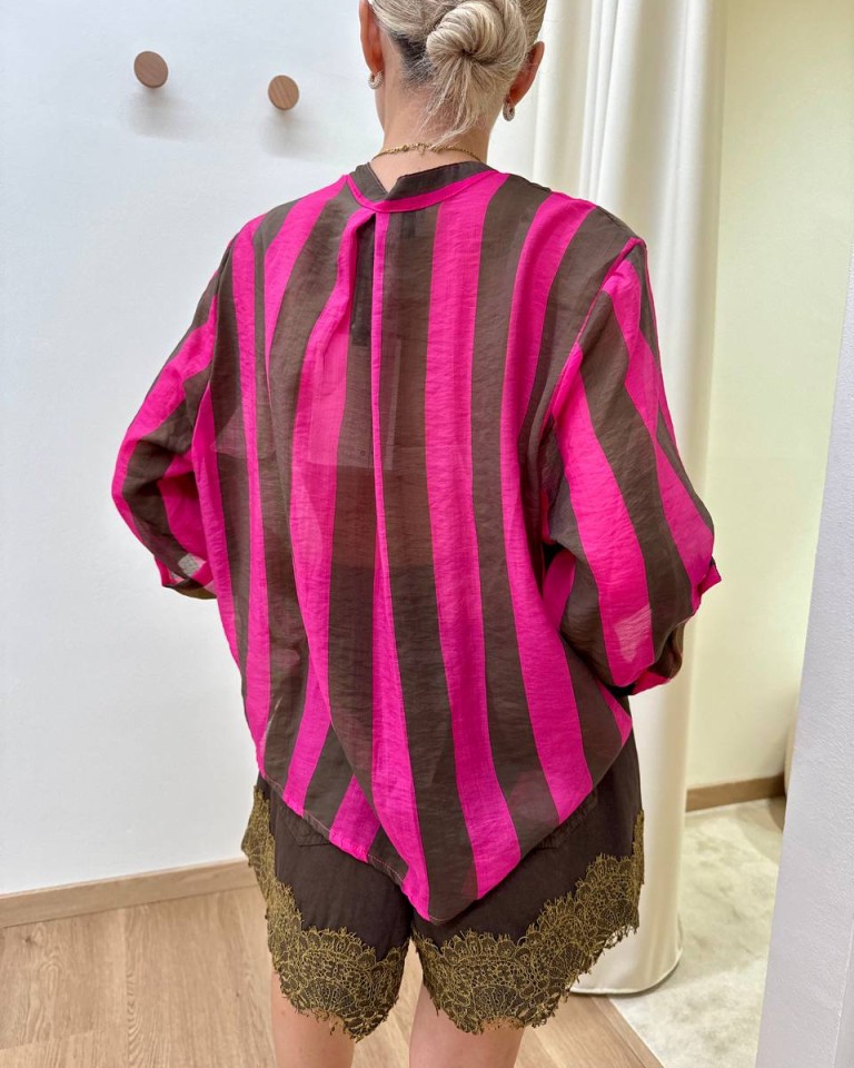 Camicia coreana righe fucsia e moro HaveOne Shop Online Camicia coreana righe fucsia e moro HaveOne